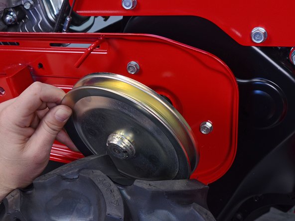 Honda Rear Tine Tiller FRC800K1A P.T.O. Change Fork Replacement, Remove the transmission pulley: step 14, image 3 of 3