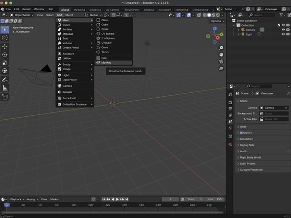 Getting Started with Blender, Adding objects: crwdns2935265:06crwdnd2935265:02crwdnd2935265:03crwdne2935265:0