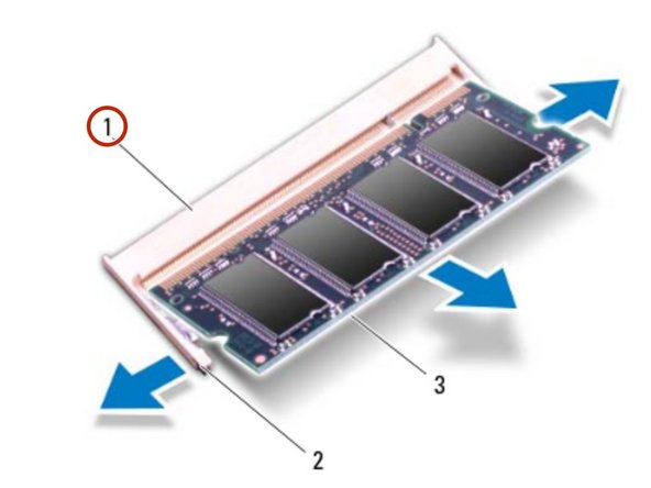 Dell Alienware M17x R4 Memory Modules Replacement, Removing the Memory Module: 步骤 3 中的图像 2，2