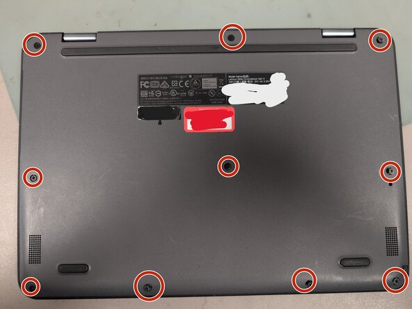 Lenovo 300e Chromebook Gen 3 Keyboard Replacement, Unscrew the 9 screws on the bottom case: crwdns2935265:01crwdnd2935265:01crwdnd2935265:01crwdne2935265:0