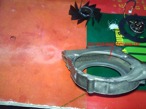 Now we clean the housing. Remove the dust stuck inside and outside ventilation leaves by a brush. Using a high pressure pump to clean is much better in this situation