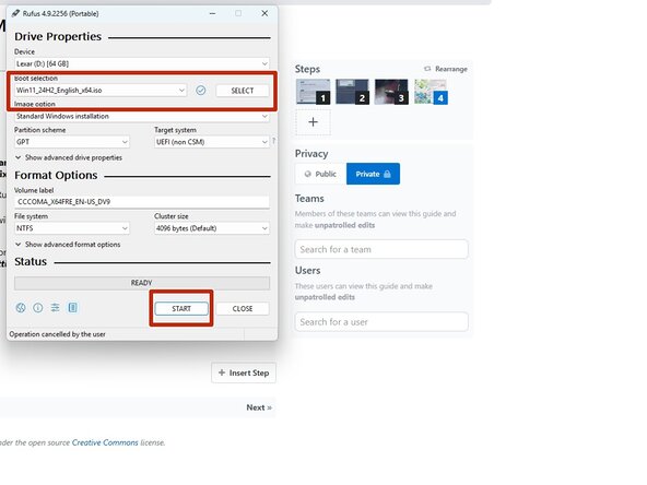 Windows 10/11 - USB Installation Media Creation (Rufus), Writing the ISO file: crwdns2935265:05crwdnd2935265:01crwdnd2935265:03crwdne2935265:0