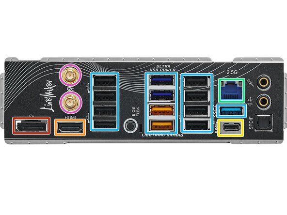 ASRock B850 Labels, Ports - Left: crwdns2935265:00crwdnd2935265:01crwdnd2935265:01crwdne2935265:0