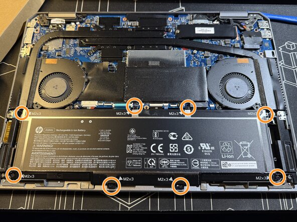 HP ZBook STUDIO X360 G5 Battery Replacement, Remove Battery-Mount Screws: crwdns2935265:02crwdnd2935265:01crwdnd2935265:02crwdne2935265:0