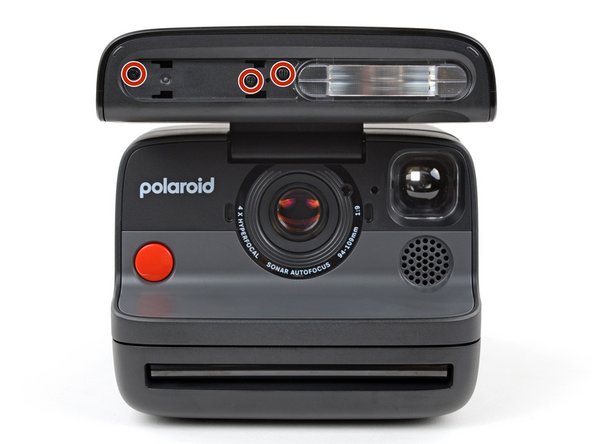 Polaroid Flash Unit Shell Replacement, Remove the flash unit shell screws: crwdns2935265:05crwdnd2935265:02crwdnd2935265:03crwdne2935265:0