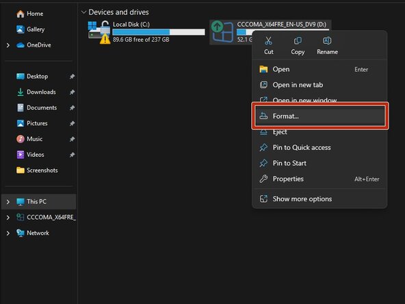 Windows 10/11 - USB Installation Media Creation (Rufus), Used drives only - formatting (Windows): crwdns2935265:04crwdnd2935265:01crwdnd2935265:03crwdne2935265:0