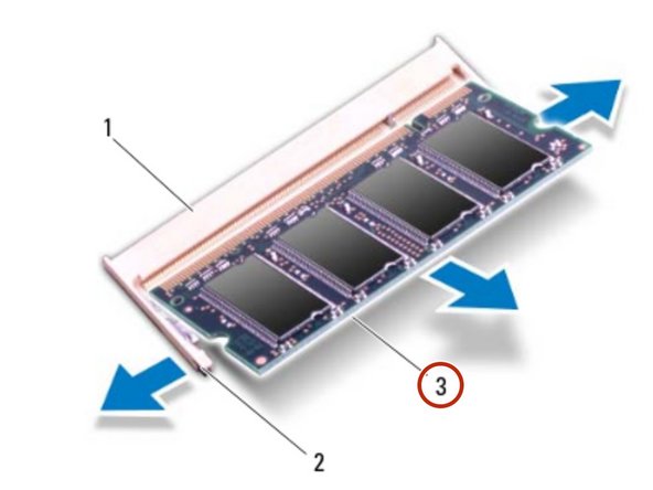 Dell Alienware M17x R4 Memory Modules Replacement, Removing the Memory Module: 步骤 3 中的图像 1，2