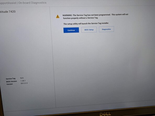 Dell latitude 7420 BIOS Admin Password Reset, Reach factory setup and re-enter the service tag: crwdns2935265:014crwdnd2935265:01crwdnd2935265:03crwdne2935265:0