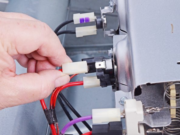 Whirlpool WED87HED Dryer Heating Element Testing and Replacement, Disconnect the hi-limit thermostat/inlet thermistor unit: crwdns2935265:046crwdnd2935265:02crwdnd2935265:03crwdne2935265:0