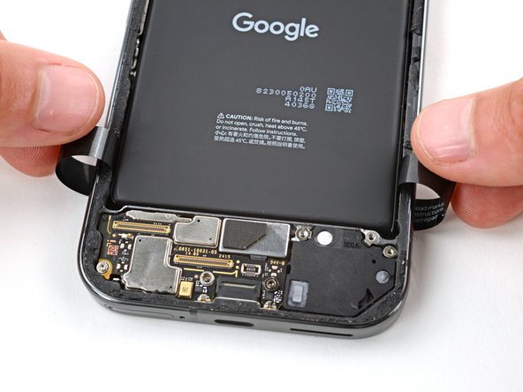 Google Pixel 9 Battery Replacement, Detach the battery pull tabs: 30 단계, 이미지 3개 중 2개