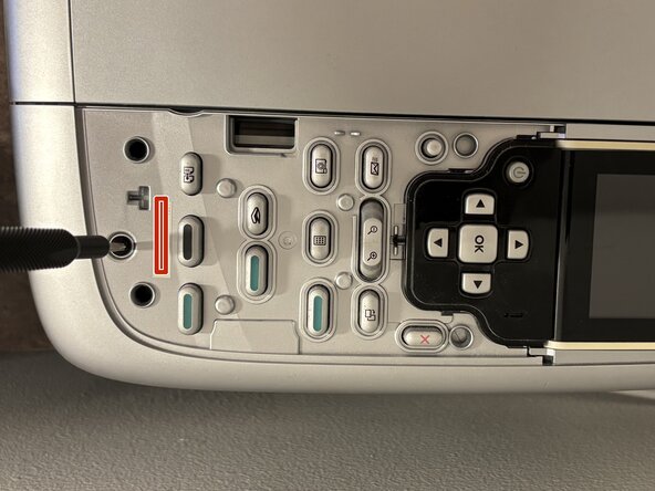 Detaching the HP Photosmart 2575 All-in-One's control panel, Detach control panel (not wires): crwdns2935265:02crwdnd2935265:01crwdnd2935265:01crwdne2935265:0