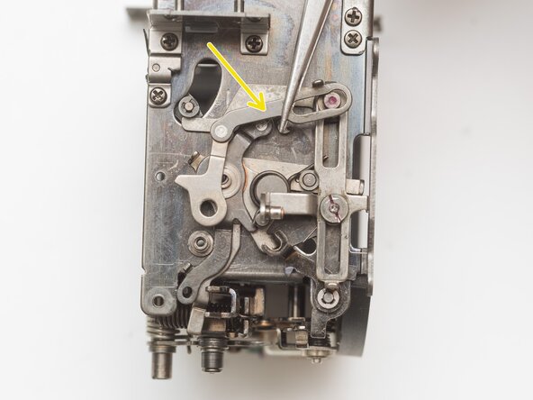 Pentax Super Program Mirror Box Mechanism Service, Remove depth of field preview lever: crwdns2935265:030crwdnd2935265:02crwdnd2935265:03crwdne2935265:0