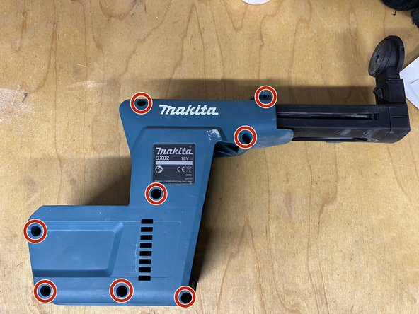 Makita DX02 Dust Extraction Unit for BHR243 Housing Disassembly, Removing the Housing Screws: crwdns2935265:02crwdnd2935265:01crwdnd2935265:01crwdne2935265:0